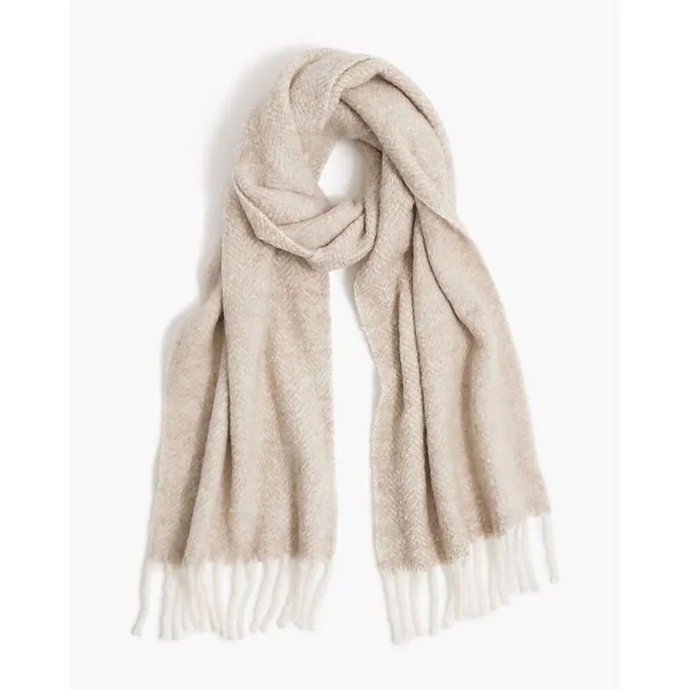 J. Crew Soft herringbone scarf Nantucket Fog wool blend new